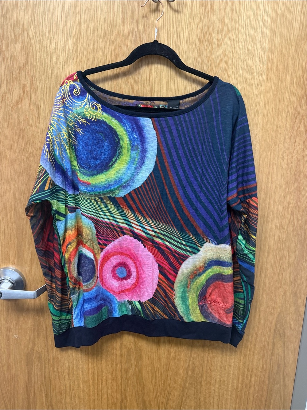 Desigual Vintage Y2K Multicolor Scoop Neck Sweater with Abstract Circular Motifs